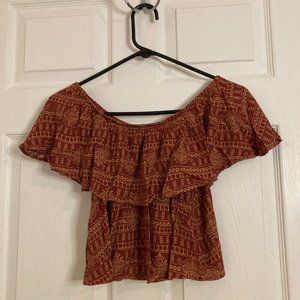 Forever 21 Yellow Red Ruffle Crop Top #0004